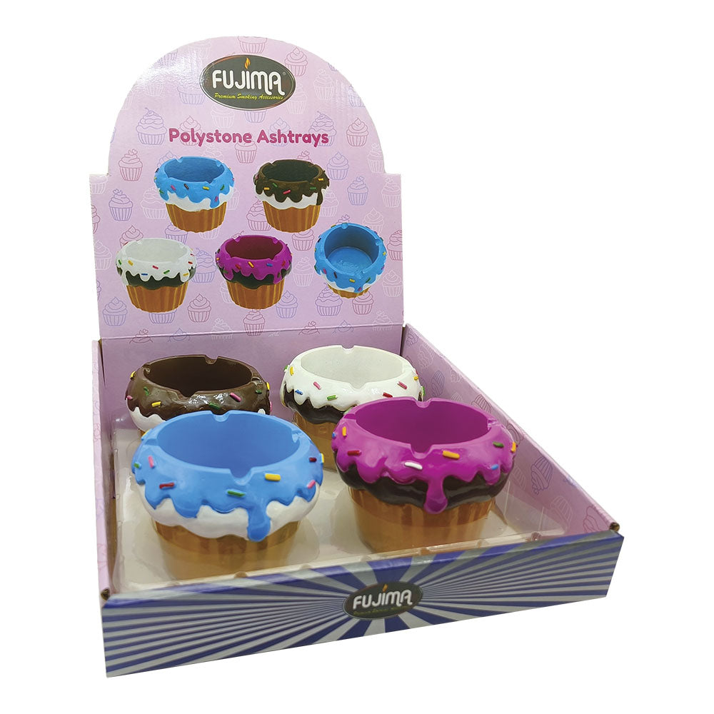 4PC DISPLAY - Fujima Cupcake Polystone Ashtray - 3.25" / Assorted Colors