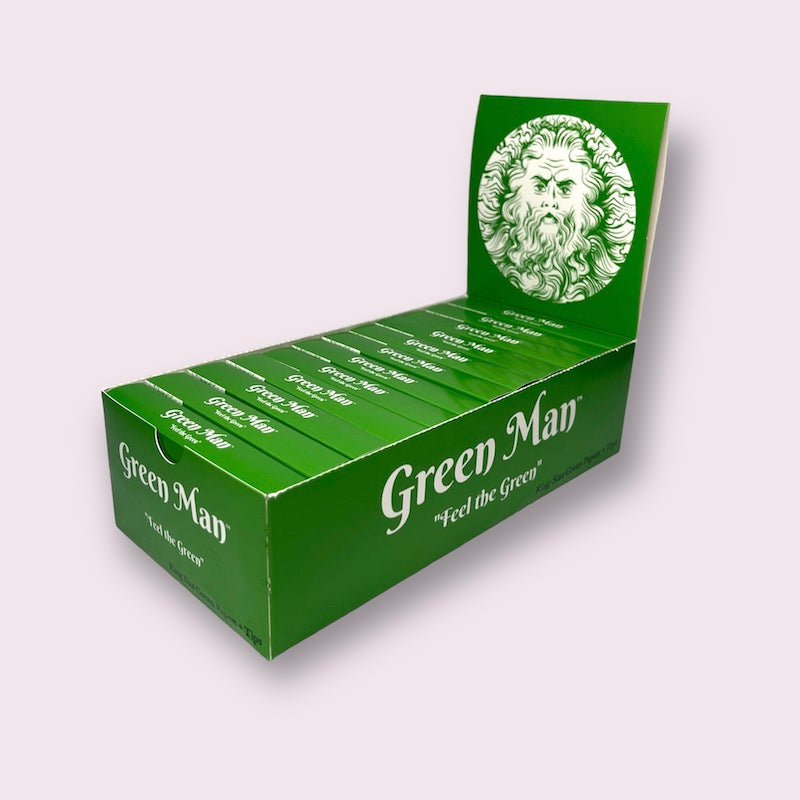 Green Man King Size Green Rice Papers with Pre-Rolled Tips Box