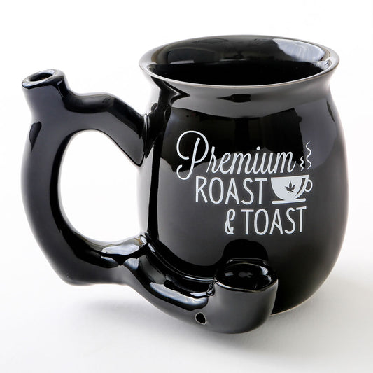 Premium Roast & Toast Single Wall Mug - Shiny Black with White Print