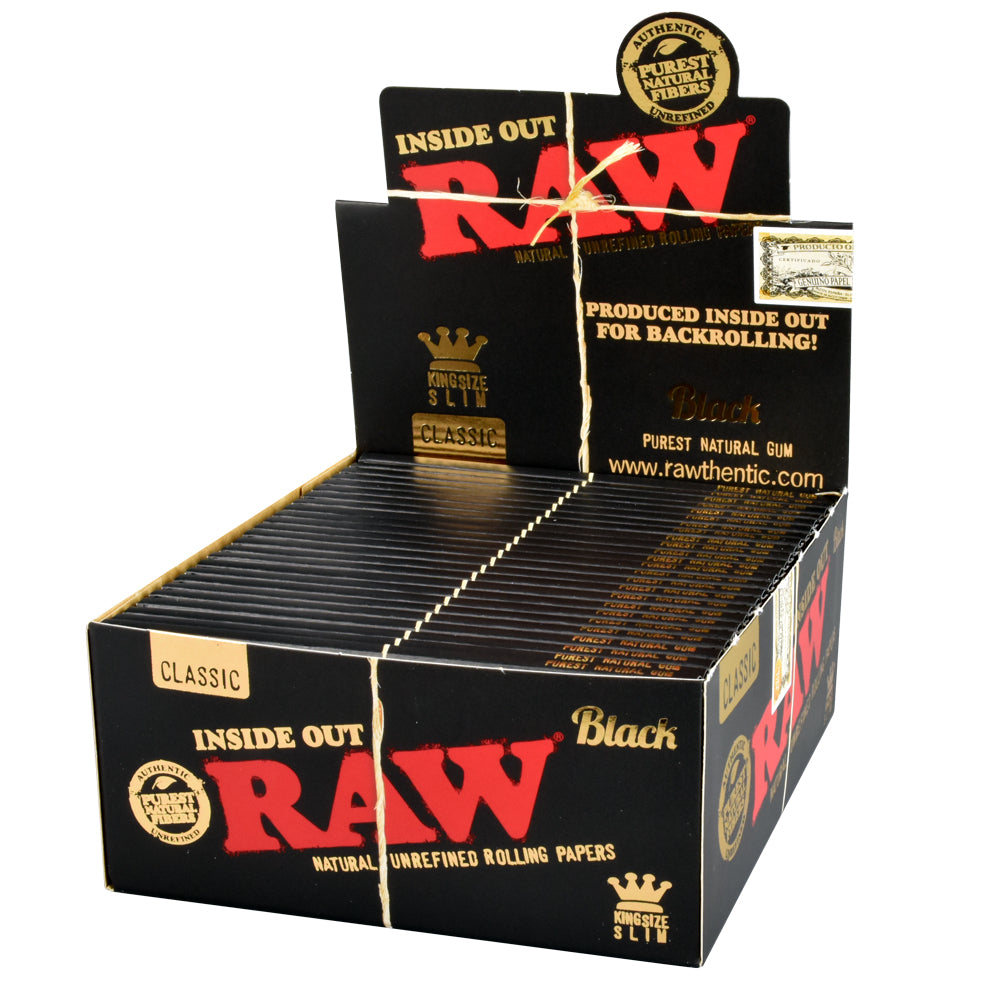 RAW Black Classic Inside Out Rolling Papers | King Size Slim | 50pk Display