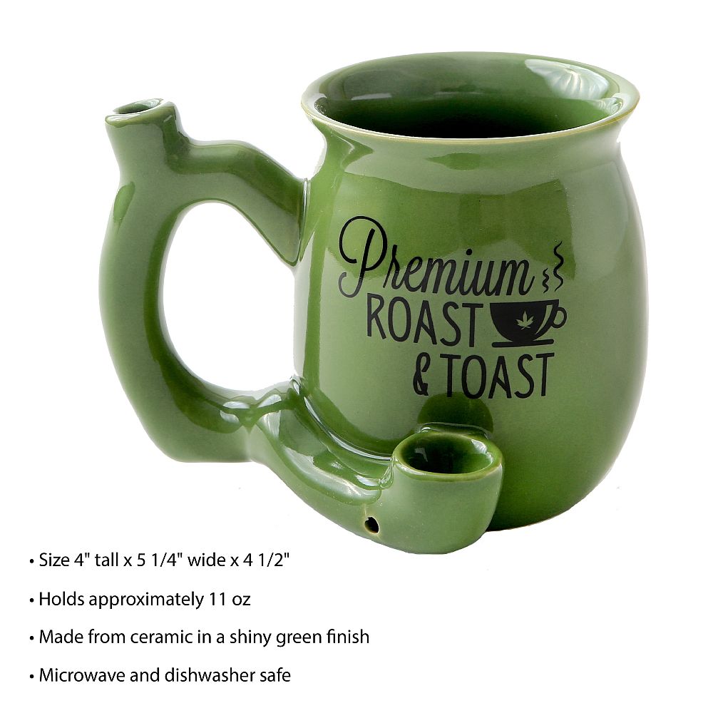 Premium Roast & Toast Single Wall Mug - Green with Black Print