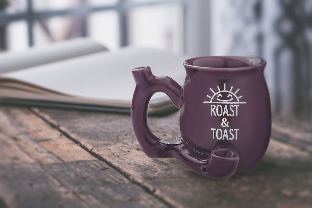 Premium Roast & Toast Single Wall Mug - Shiny Plum with White Print