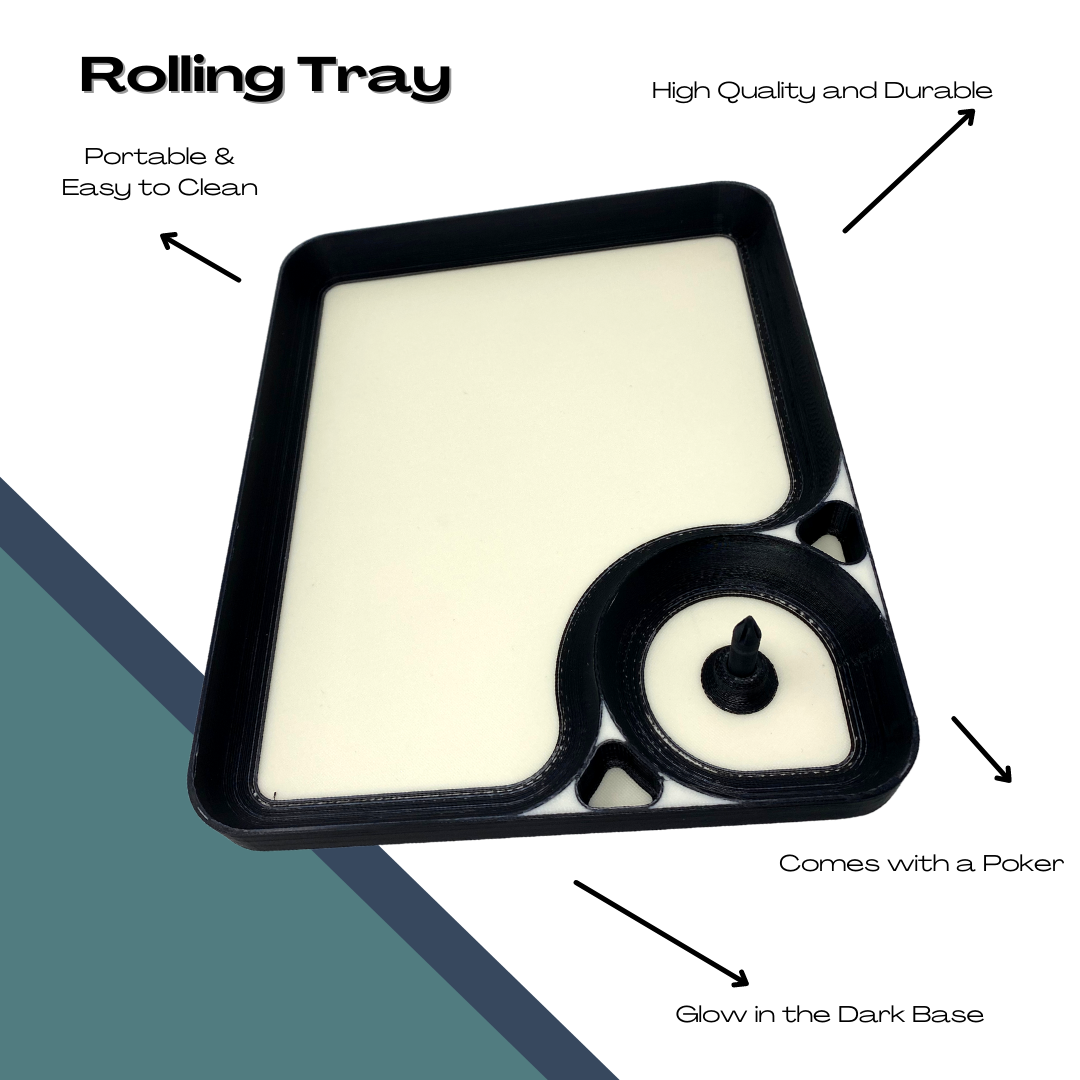 Large Glow in the Dark Rolling Tray & Debowler Combo - 10"x8" Large Rolling Tray/Debowler/Ashtray with Detachable Poker for Easy Transport