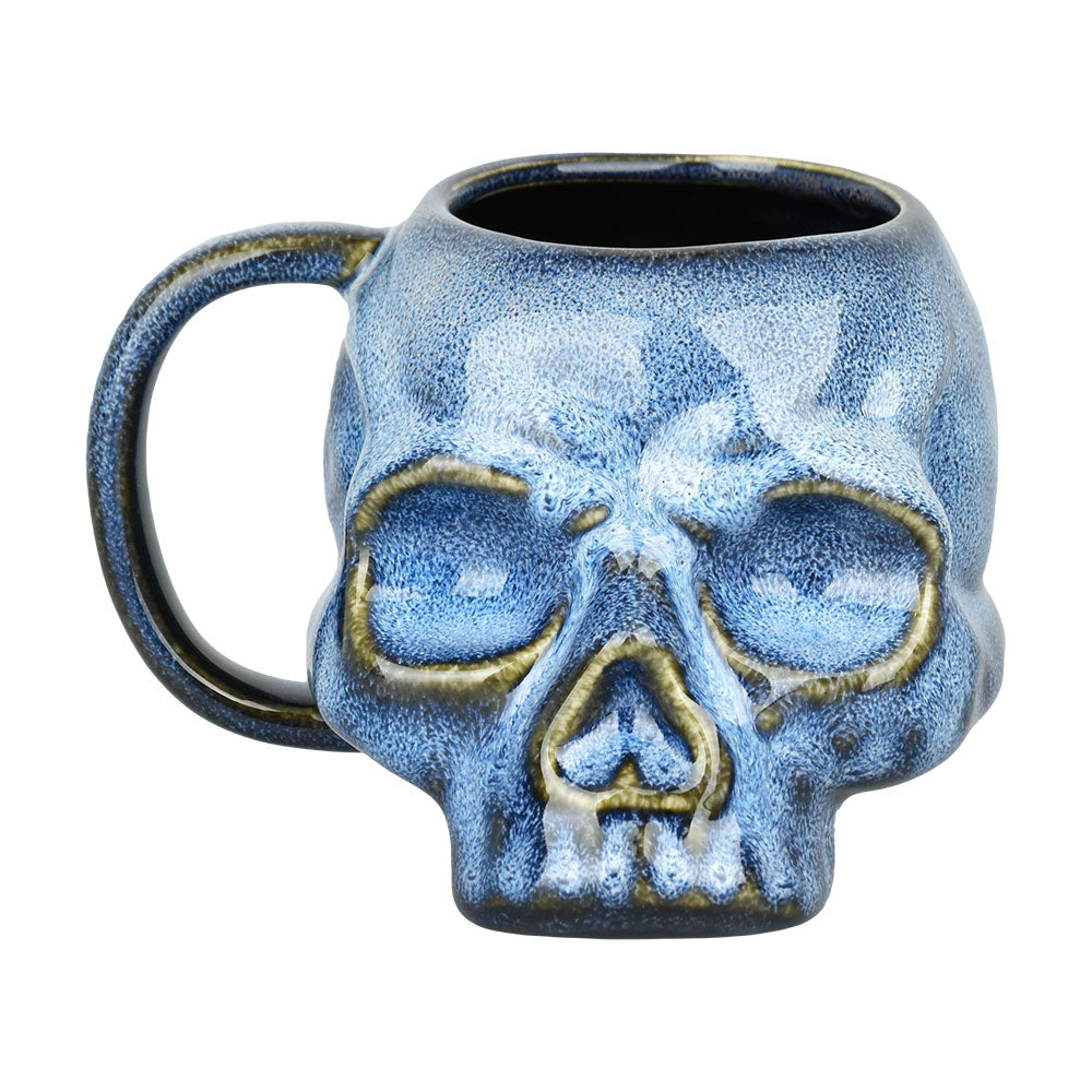 Blue Glazed Skull Ceramic Mug - 15oz