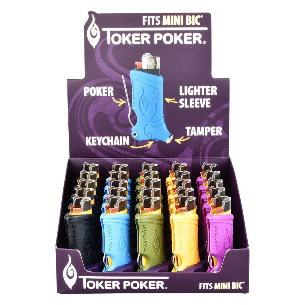 25PC DISPLAY - Toker Poker Lighter Sleeve - Mini Bic / Assorted Colors