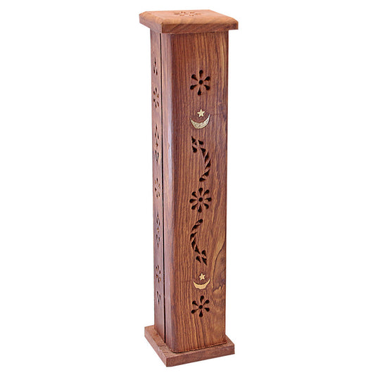 Moon & Star Wood Tower Incense Burner