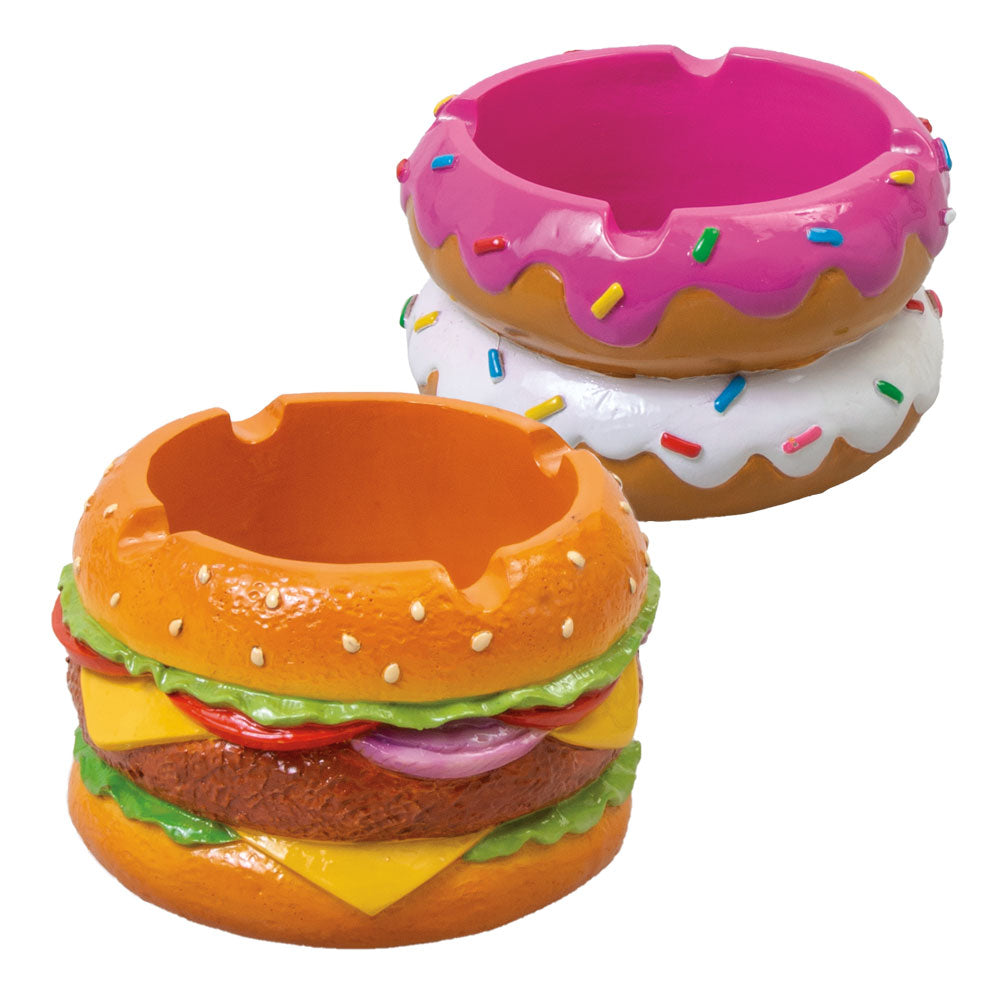 Fujima Donut or Burger Polyresin Ashtray - 3.5" - 4PC DISP