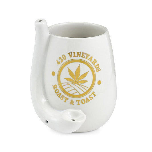 Stemless Wine Glass Pipe White with Gold Logo