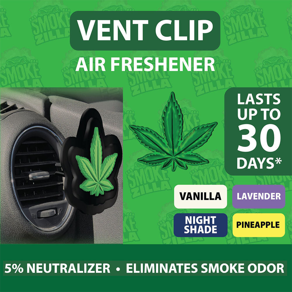 12PC DISP - Hemp Leaf Vent Clip Car Air Freshener - 2.5"x2.5"/Asst Fragrances