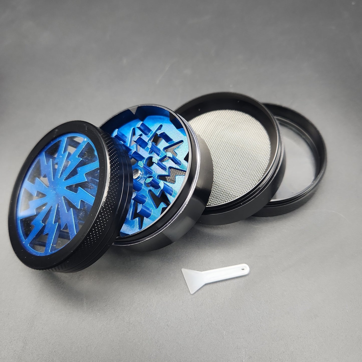 4 Part Lightning Herb Grinder Aluminum w/ Acrylic Window - 60mm