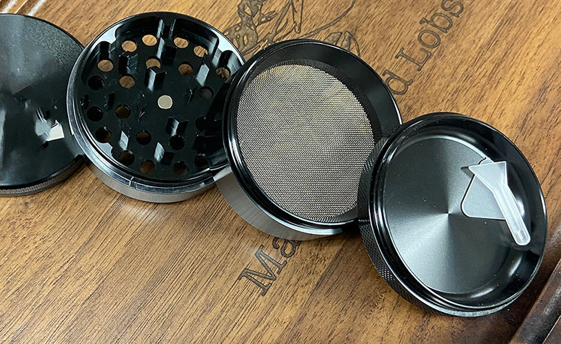 LED Light Show Herb Grinder ~ Magnetic Lid, 4 Pieces with Screen Catcher, Let our fun 2.5" Black Retro-Grind light up your daily grind!