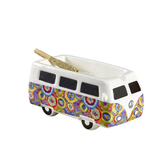 vintage bus ashtray - colorful flower burst design