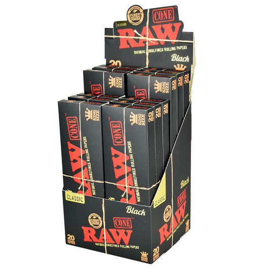 12PC DISP - RAW Black Pre-Rolled Cones - 20pk/King Size