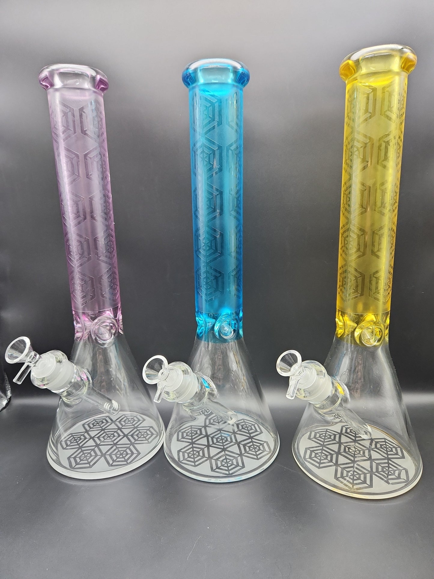 16" Etched Color Tube Beaker Bongs