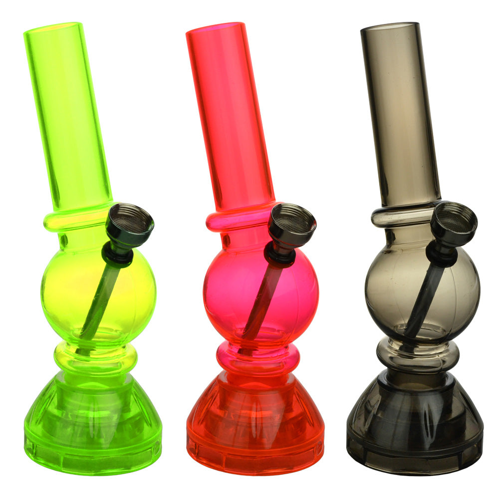 Angled Mini Acrylic Water Pipe w/ Built in Grinder Base - 6.5"