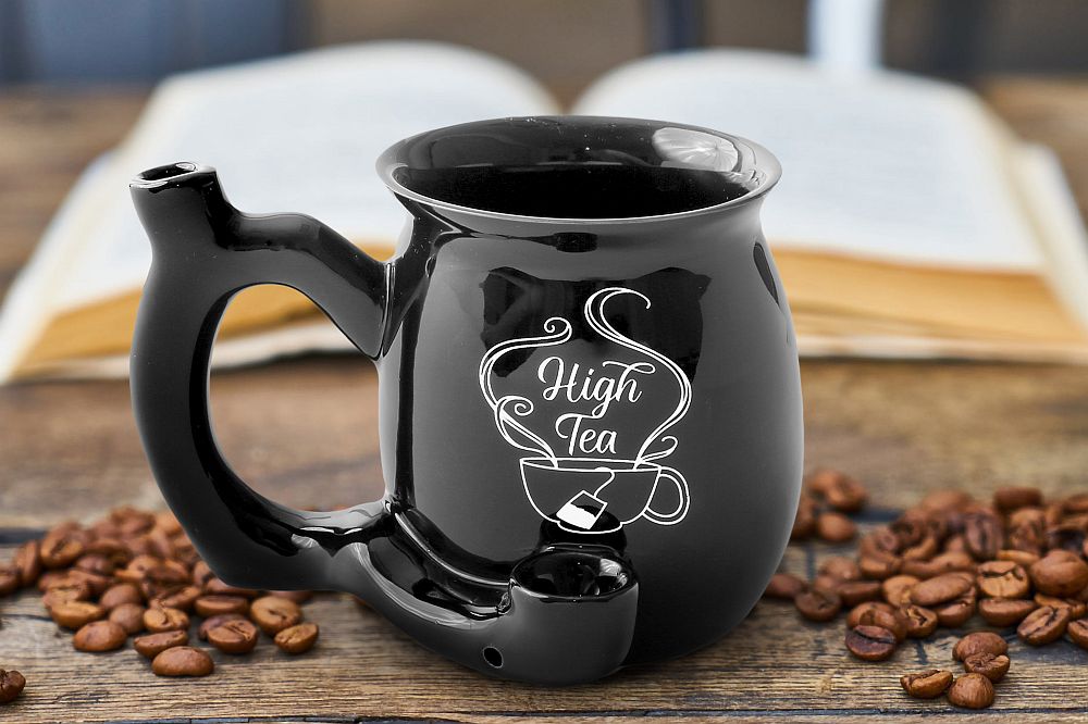 High Tea single wall Mug - shiny black with white imprint