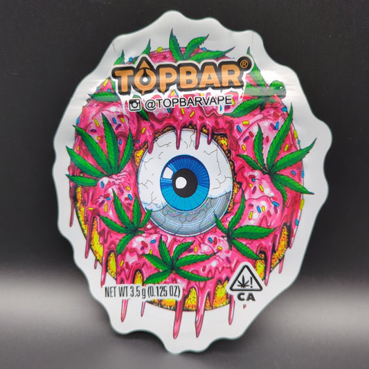 Top Bar 3.5g Weed Donut with Eye Mylar Bags Die Cut