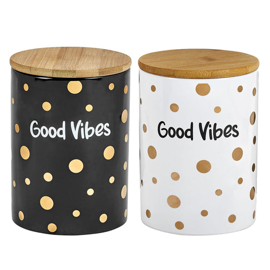 FASHIONCRAFT Deluxe Canister - Stash Jar White + Black Canister - Gold Polka Dots - Good Vibes