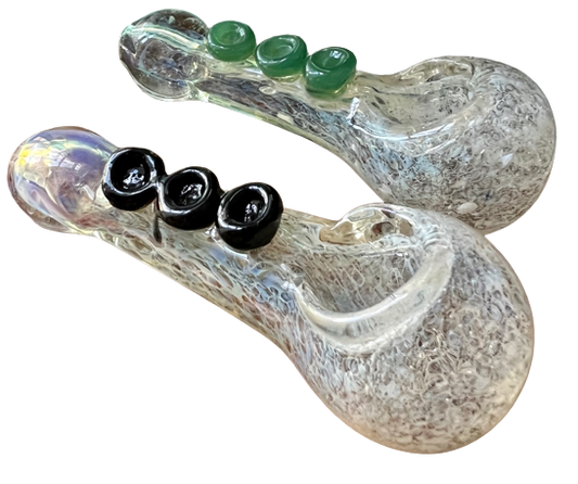 4” Large Color Changing Silver Fumed Frit with Marble Accents Handblown Glass Hand Pipe