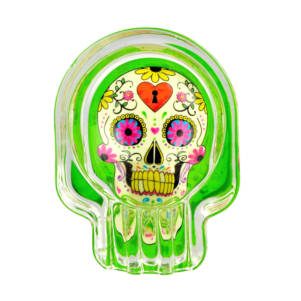 6PC DISPLAY - Sugar Skull Glass Ashtray - 2.75"x3.75"